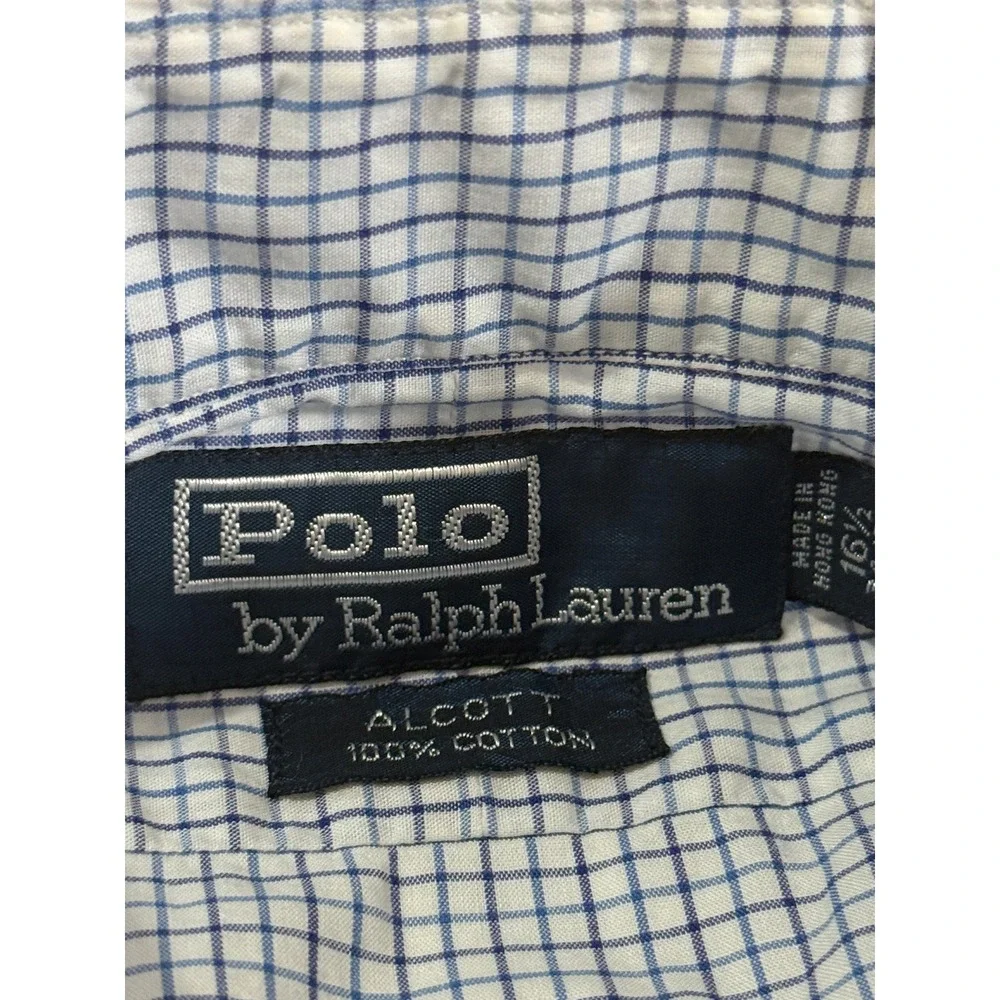 Polo Ralph Lauren Alcott Shirt Mens 16.5 Blue White Grid Check‎ Button Down